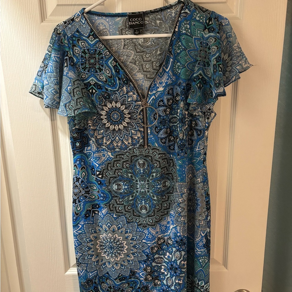 Coco Bianco Blue and Black Flutter Sleeve Sundress